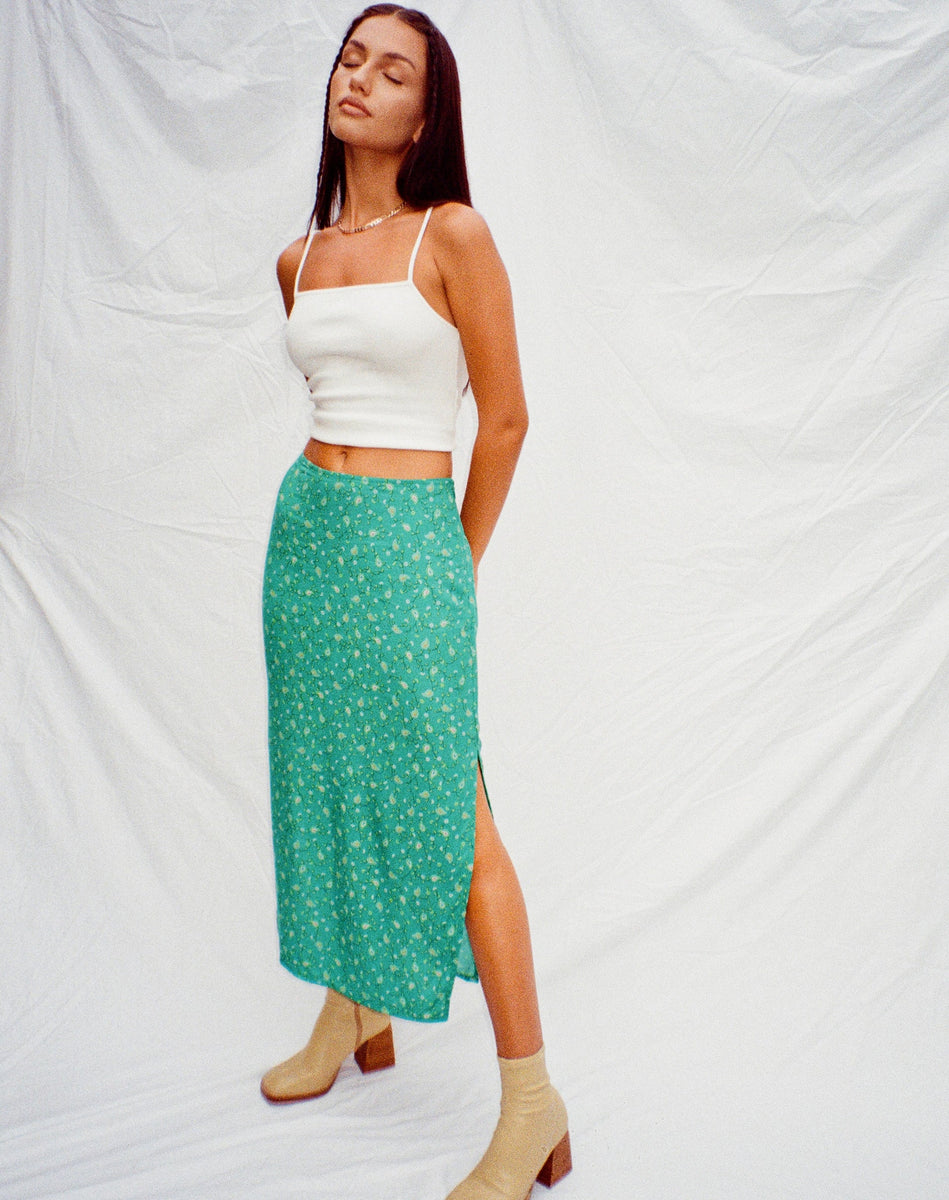 Green Paisley Print Midi Skirt | Kindra – motelrocks-com-us