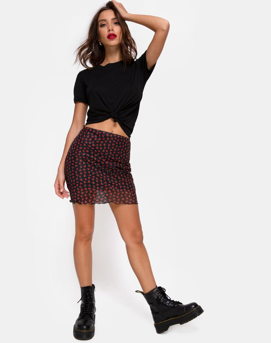 Image of Kinnie Mini Skirt in Dotty Rose Net