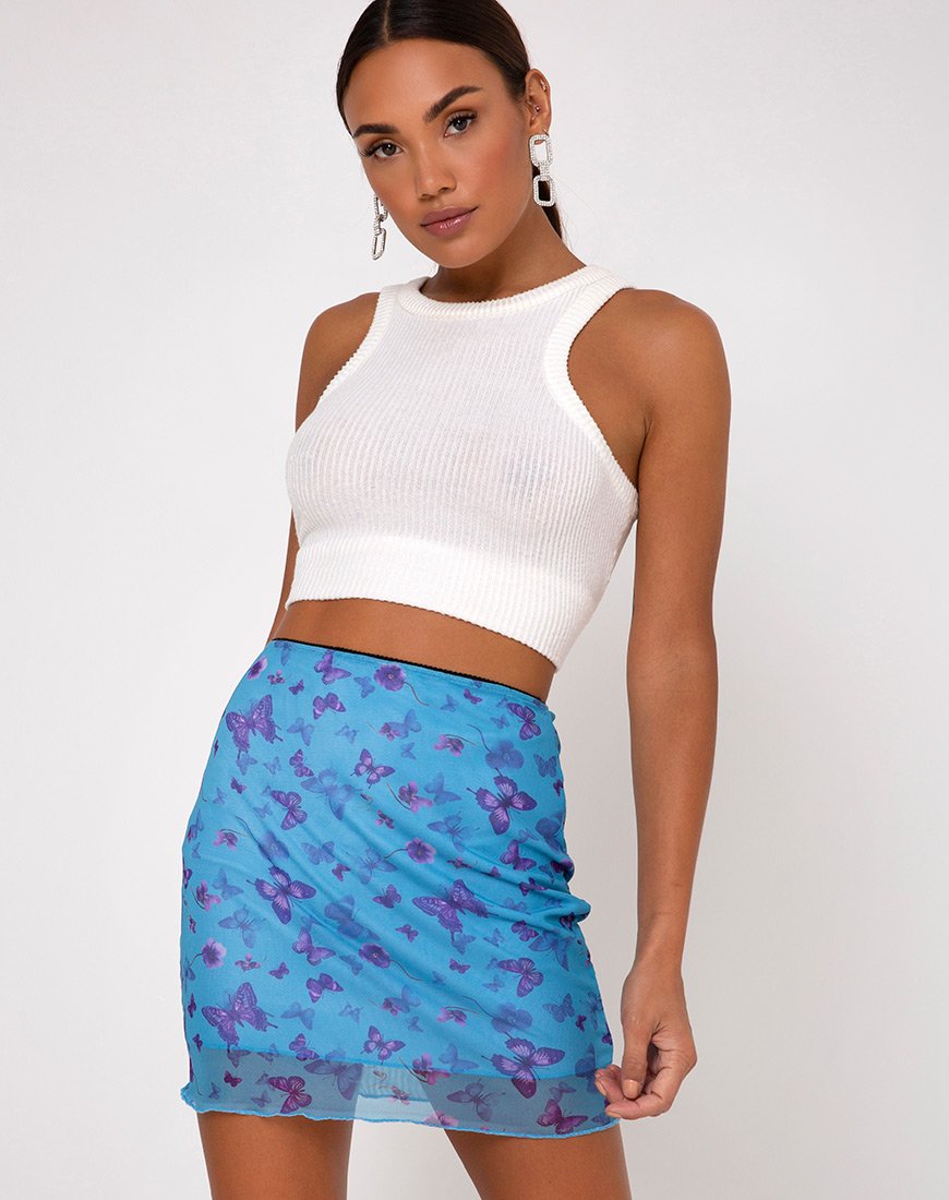 Image of Kinnie Mini Skirt in Mesh Butterfly Azure