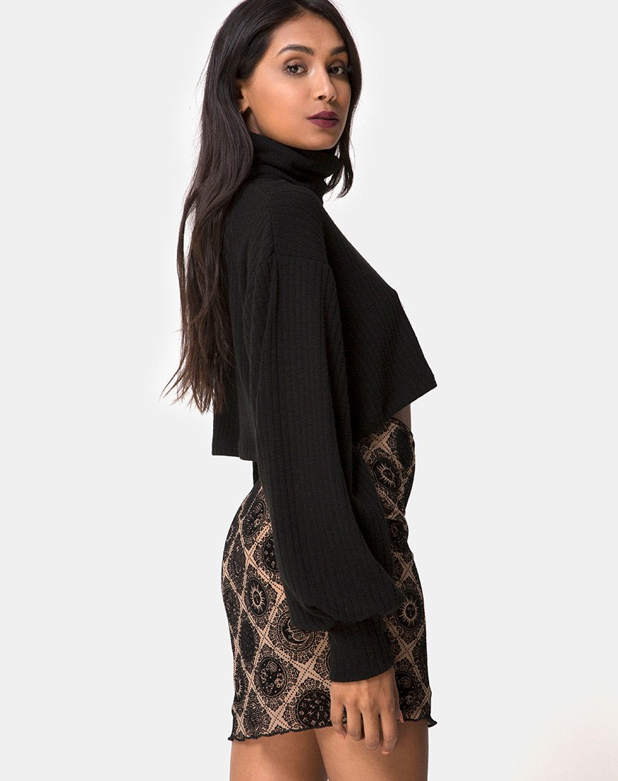 Image of Kinnie Mini Skirt in Taupe Net with Black Sign Flock