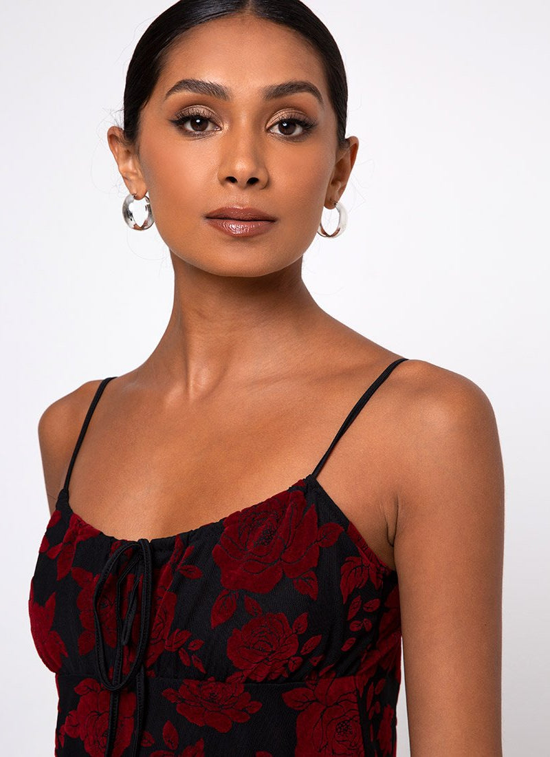 Yecal Bodice in Romantic Red Rose Flock