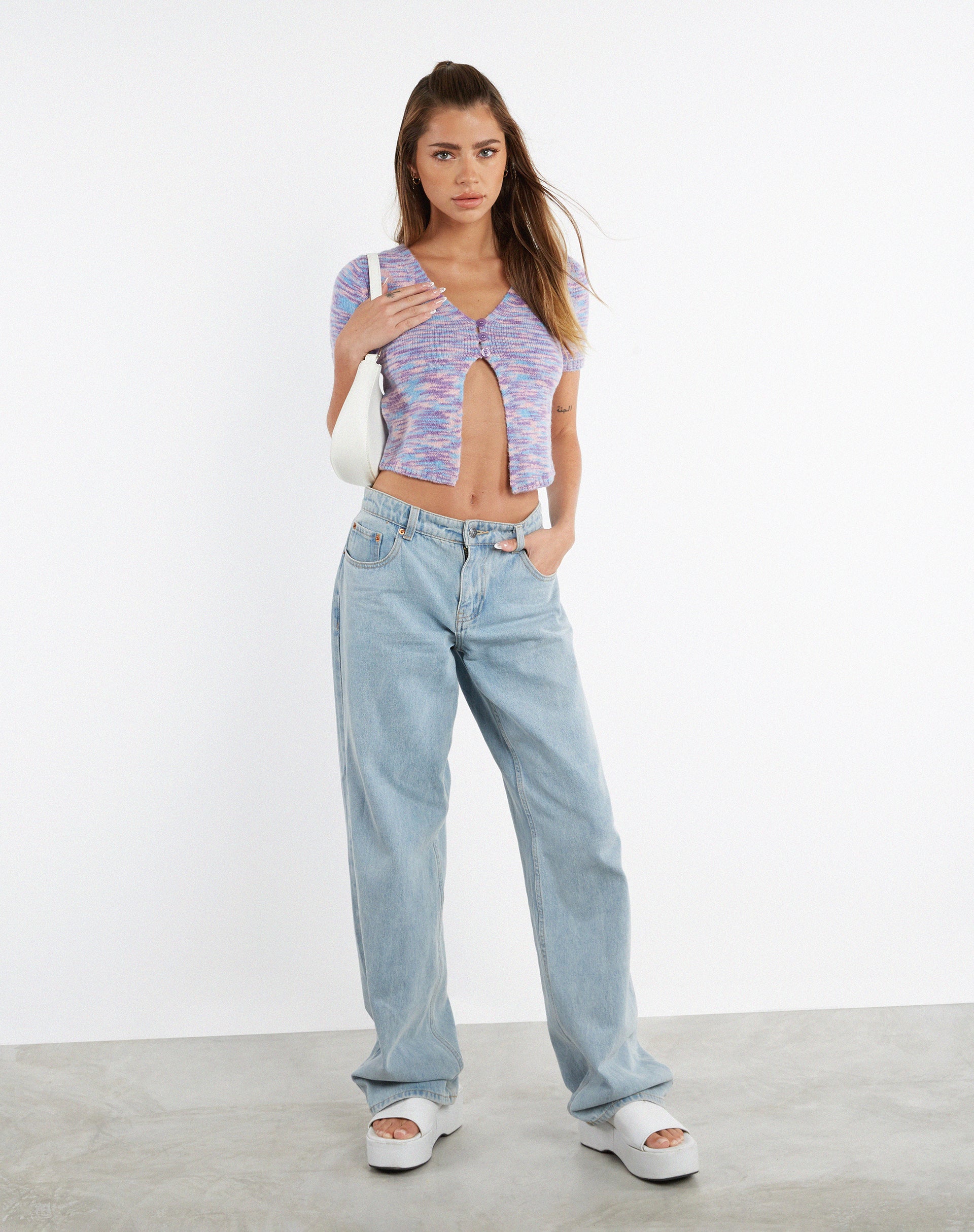 image of MOTEL X JACQUIE Kusha Crop Top in Mix Space Dye Knit Lilac