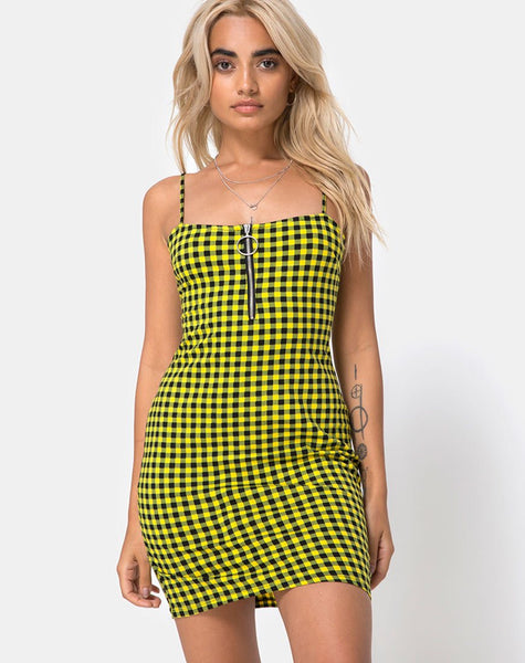 Yellow plaid 2024 bodycon dress