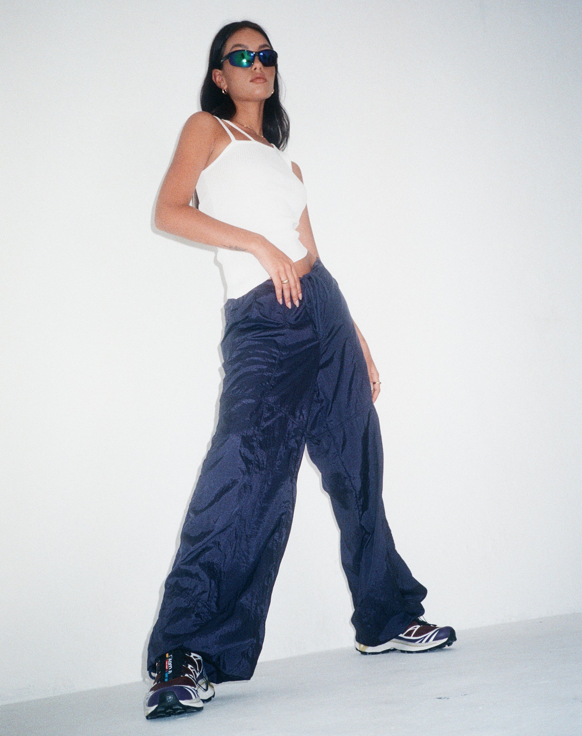 Dark Blue Drawcord Waist Trousers | Phil – motelrocks-com-us