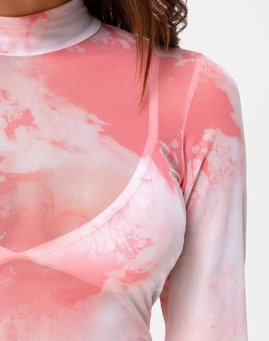 Image of Lara Net Crop Top in Pink Tye Dye