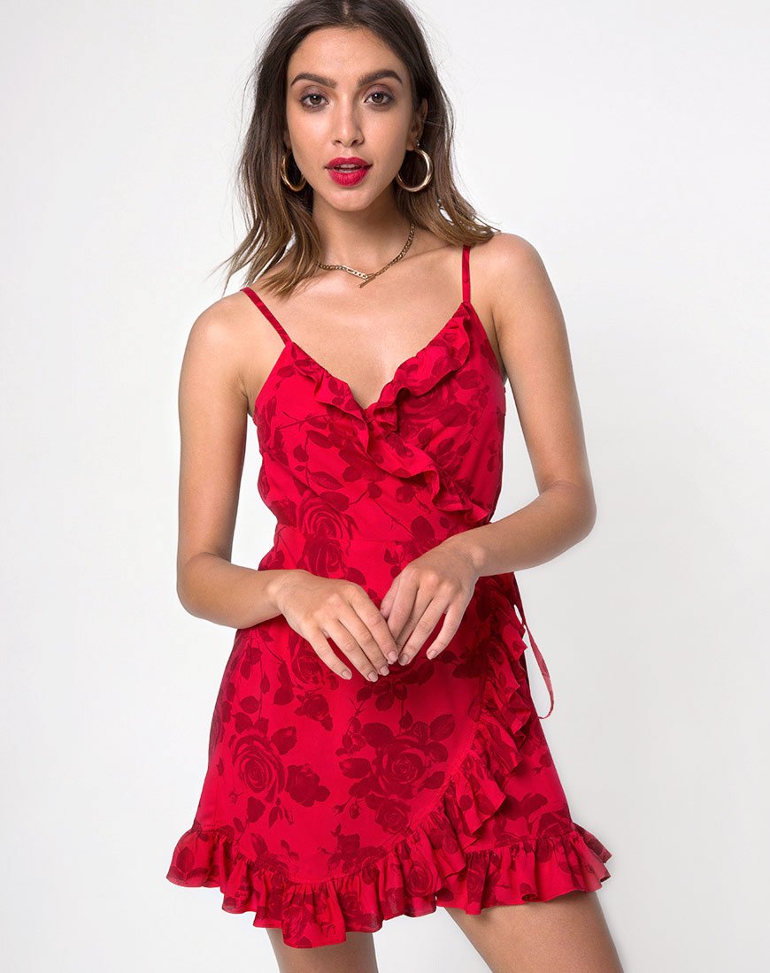 Plunge Neckline Red Rose Slip Dress | Lasky - Motel Rocks – motelrocks ...