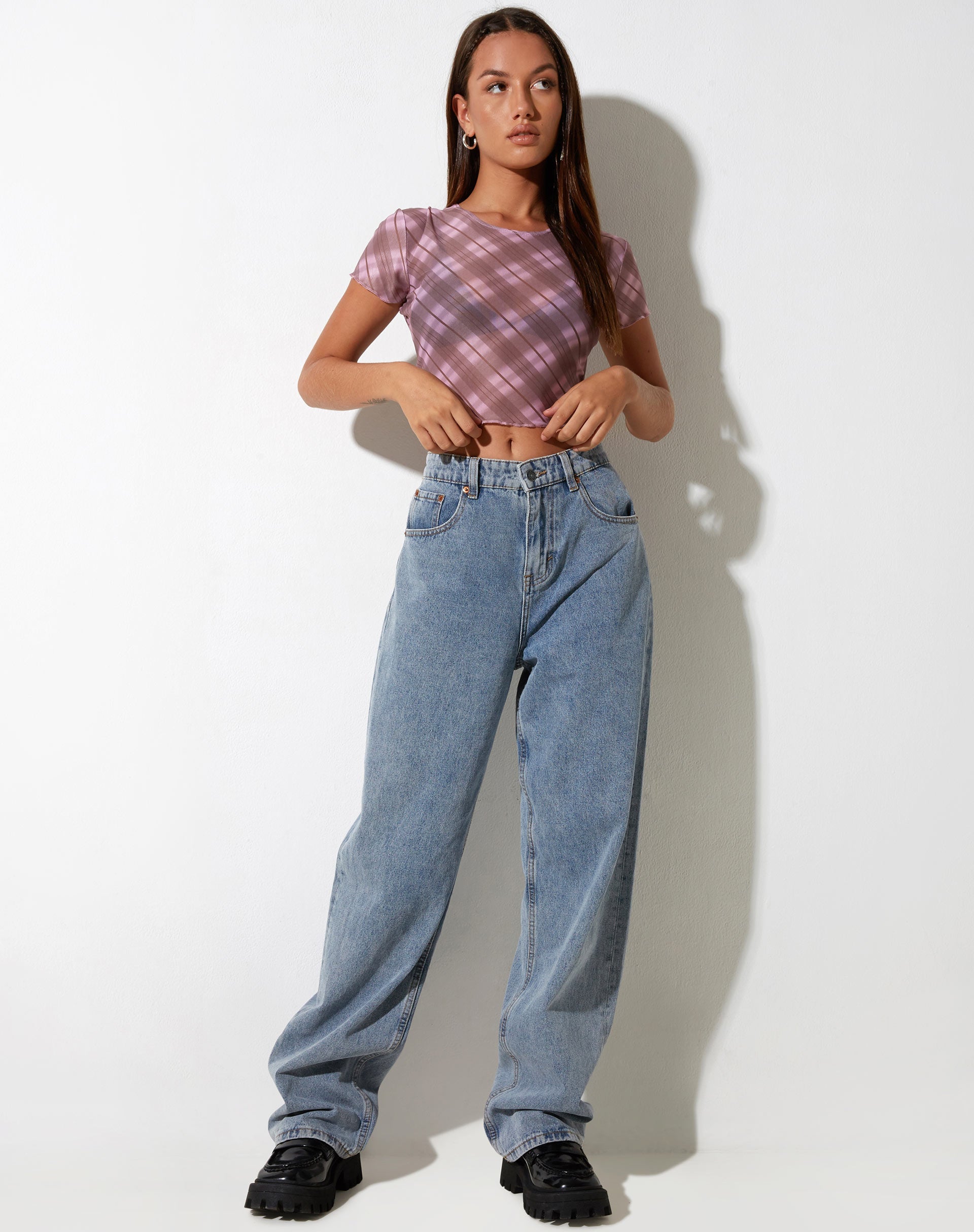 image of Tiney Crop Top in Pink Blurred Check