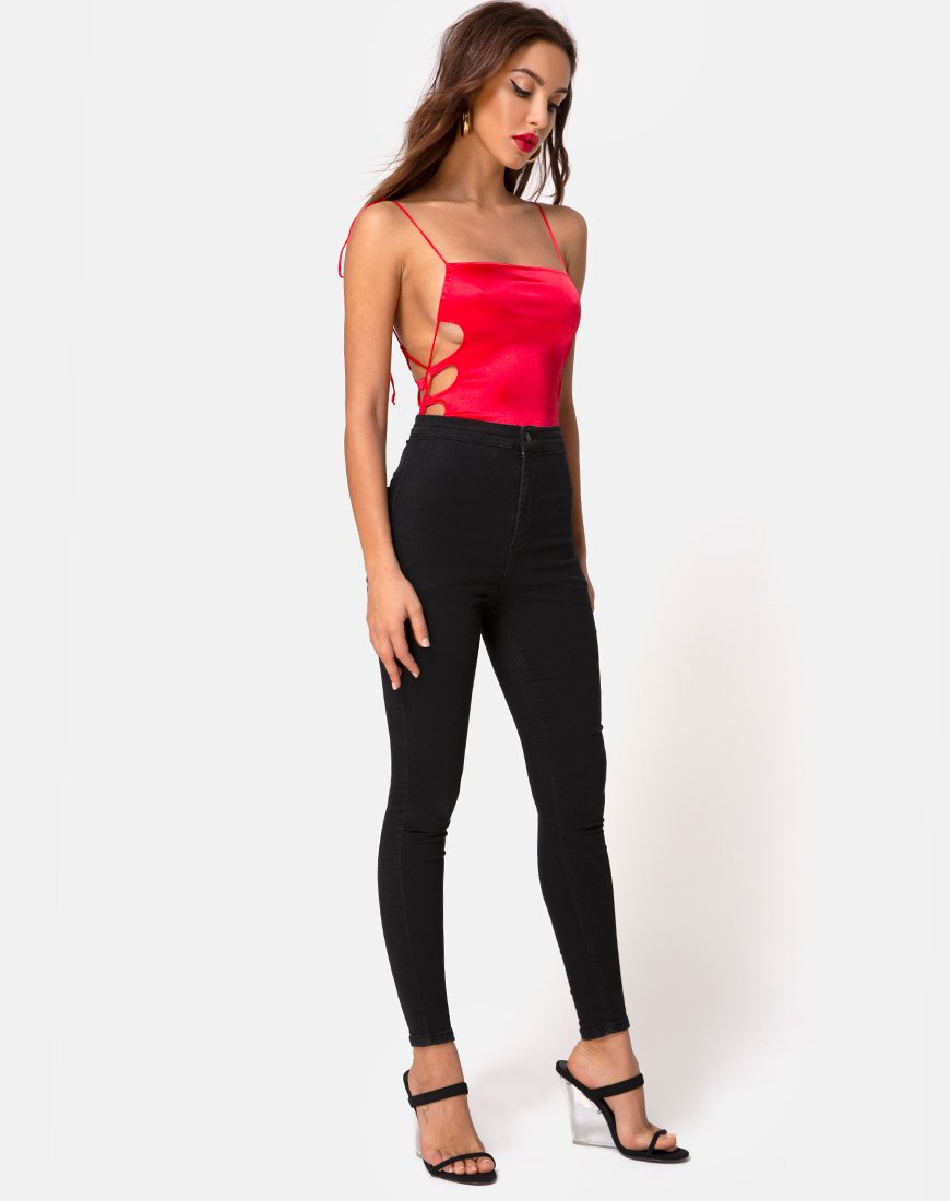 Image of Lati Laced Up Bodice in Satin Red