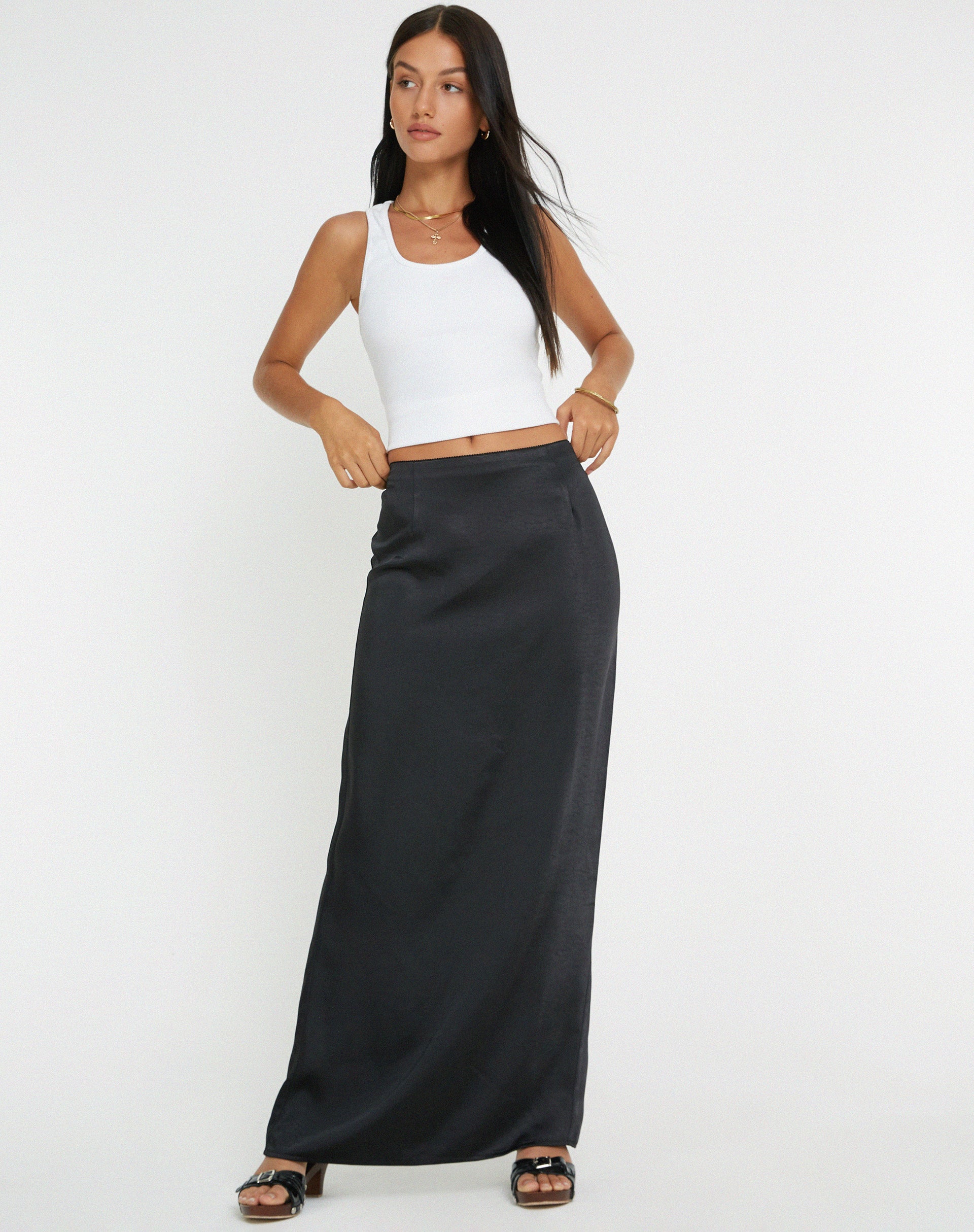 image of Layla Maxi Skirt in Satin Black