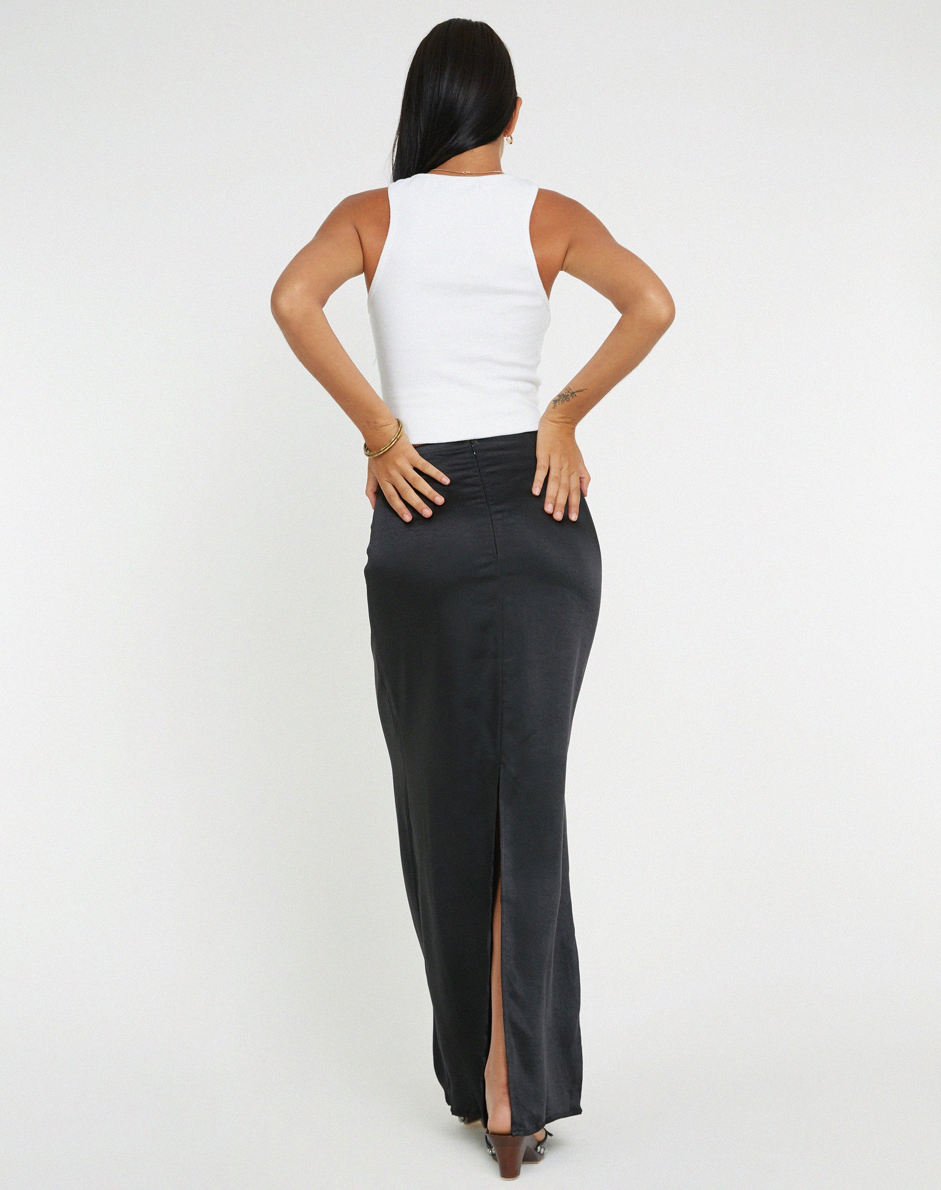 image of Layla Maxi Skirt in Satin Black