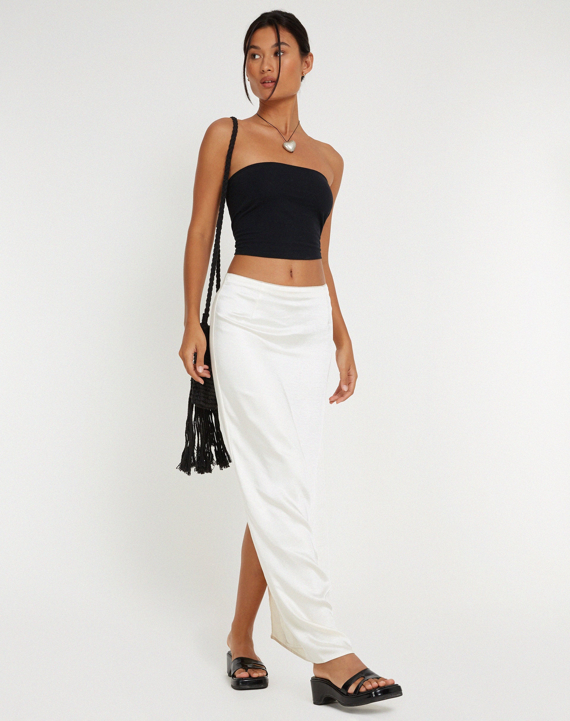 image of Layla Maxi Skirt in Satin Ivory