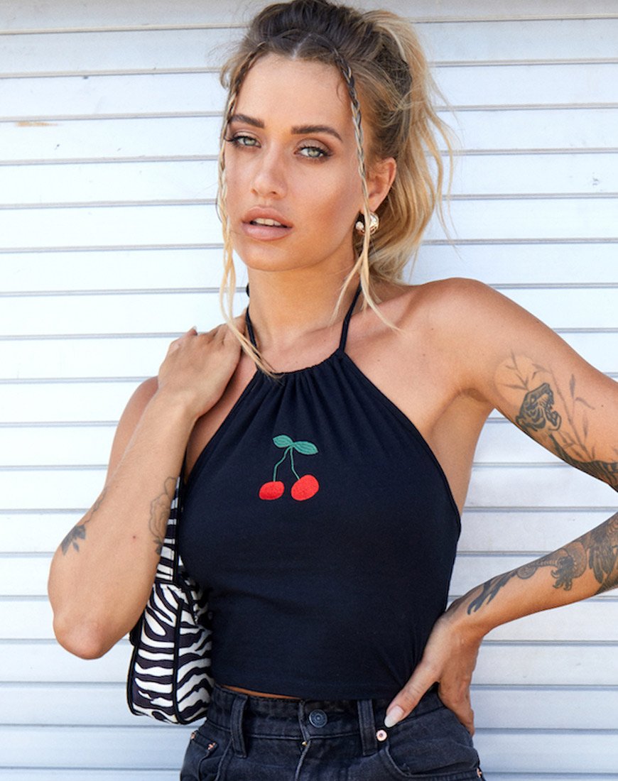 Image of Lean Crop Top in Black Cherry Embro
