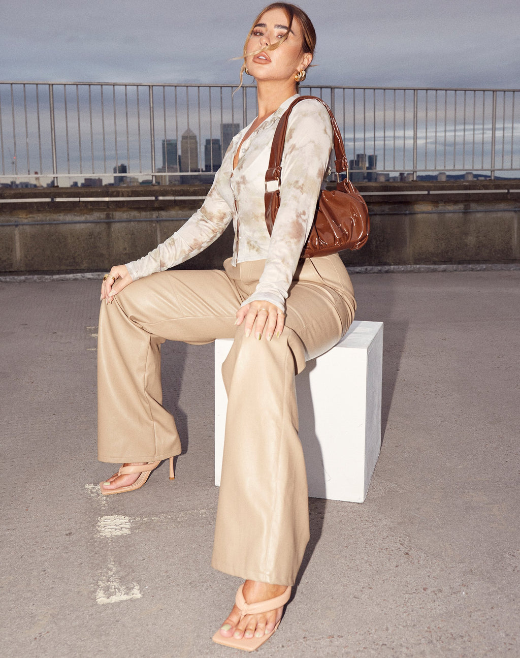 Yeria Wide Leg Trouser in PU Tan