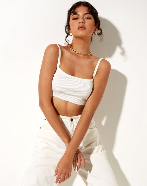 Aus Ribbed Vest Top in White