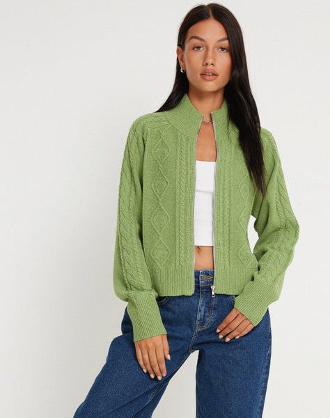 Moss Green Knitted Zip Up Jacket | Lemila – motelrocks-com-us