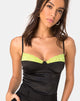 Image of Letta Bodice in Satin Black with Lime Lace Trim
