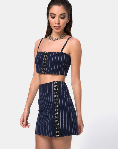 Lilu A Line Skirt in Navy Pinstripe – motelrocks-com-us