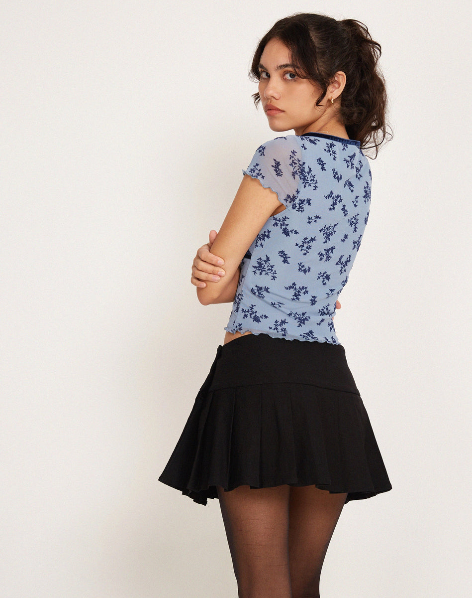 Light Blue and Navy Botanist Flocking Mesh Top | Livi – motelrocks-com-us