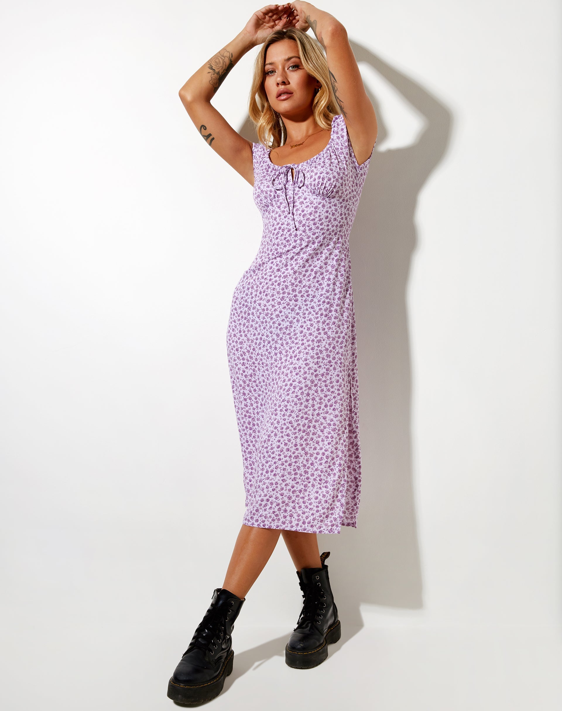 Lona Midi Dress in Ditsy Rose Lilac Lona Midi Dress in Ditsy Rose Lilac