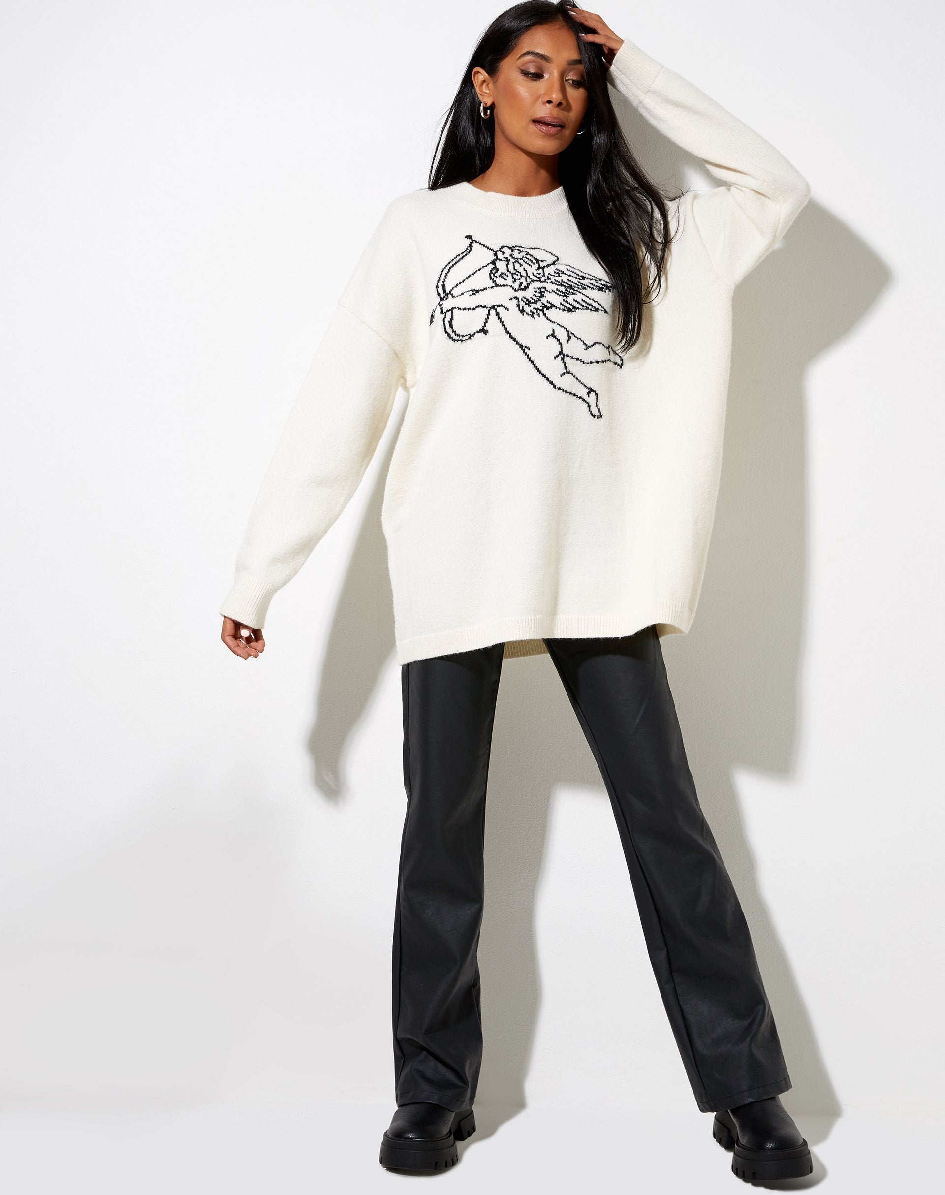White Knitted Jumper with Black Cherub | Lulees – motelrocks-com-us