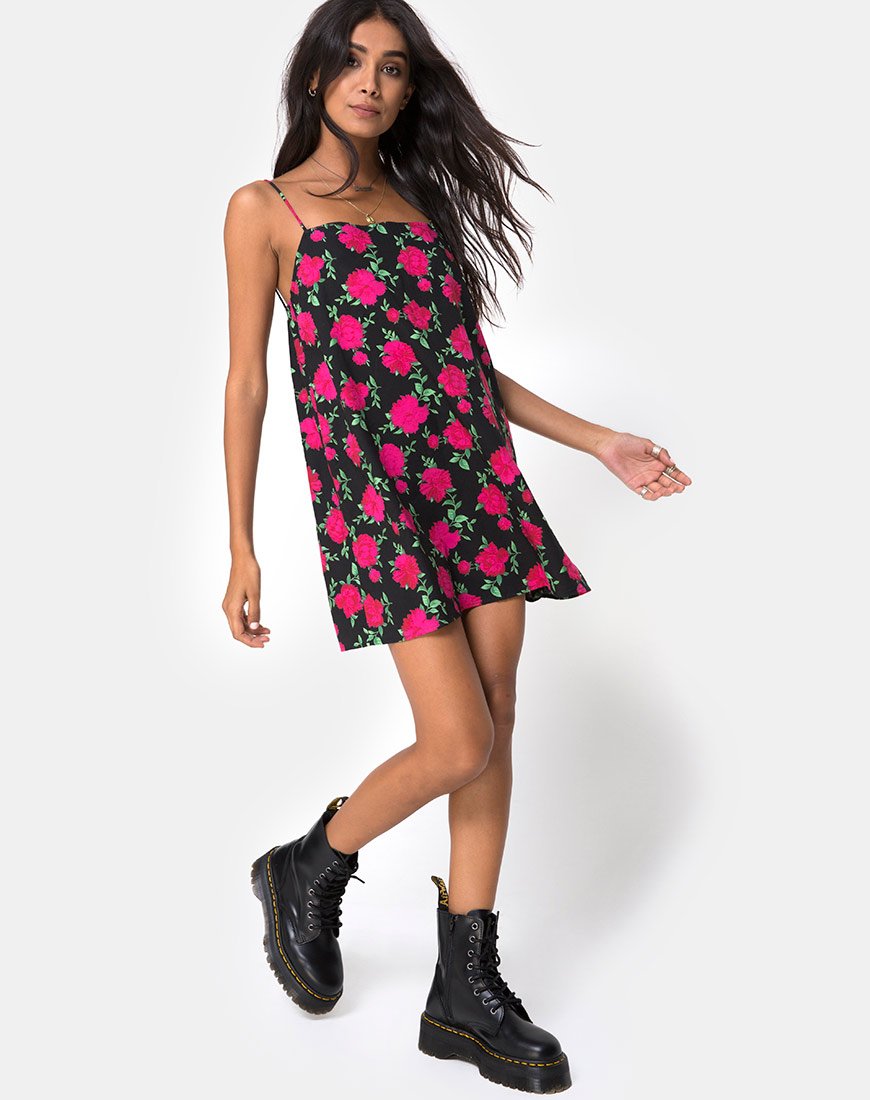 Image of Lura Slip Dress in Valeria Rose Black and Red