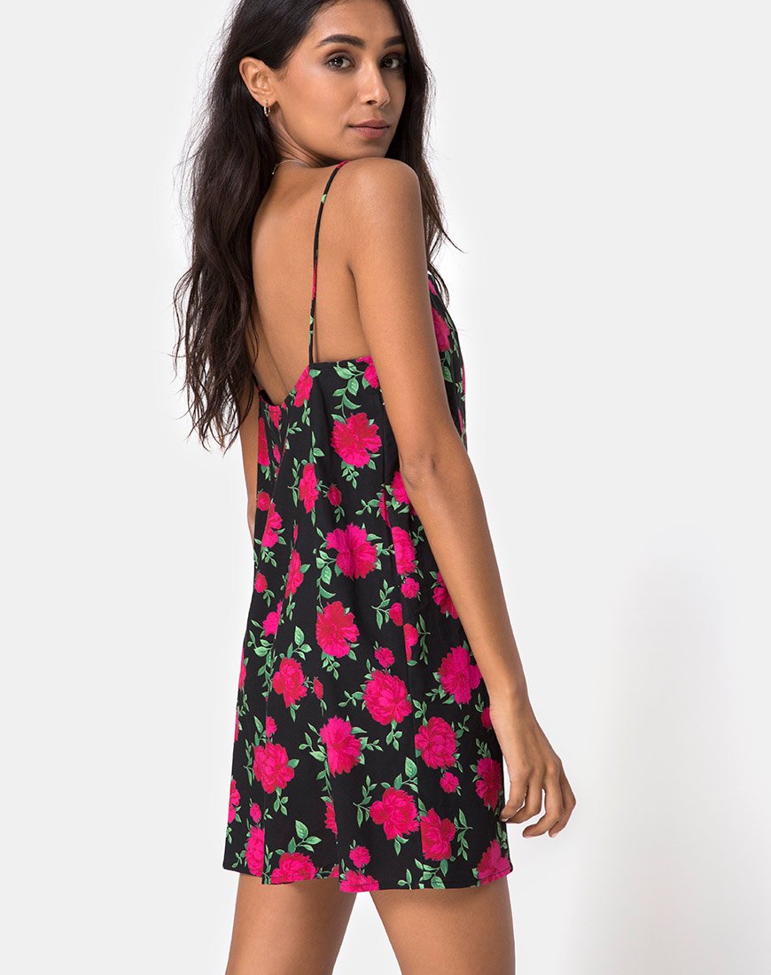Image of Lura Slip Dress in Valeria Rose Black and Red