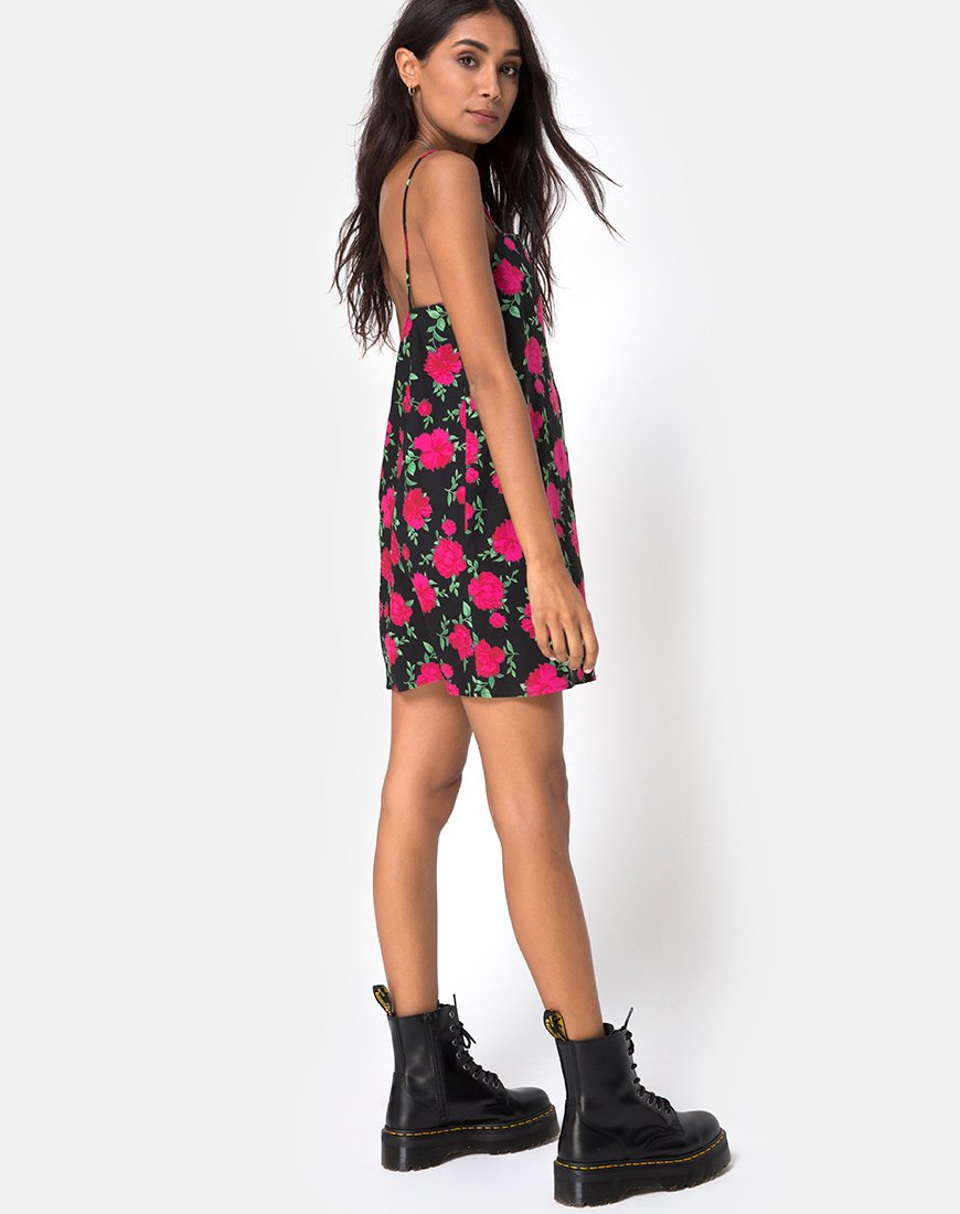 Image of Lura Slip Dress in Valeria Rose Black and Red
