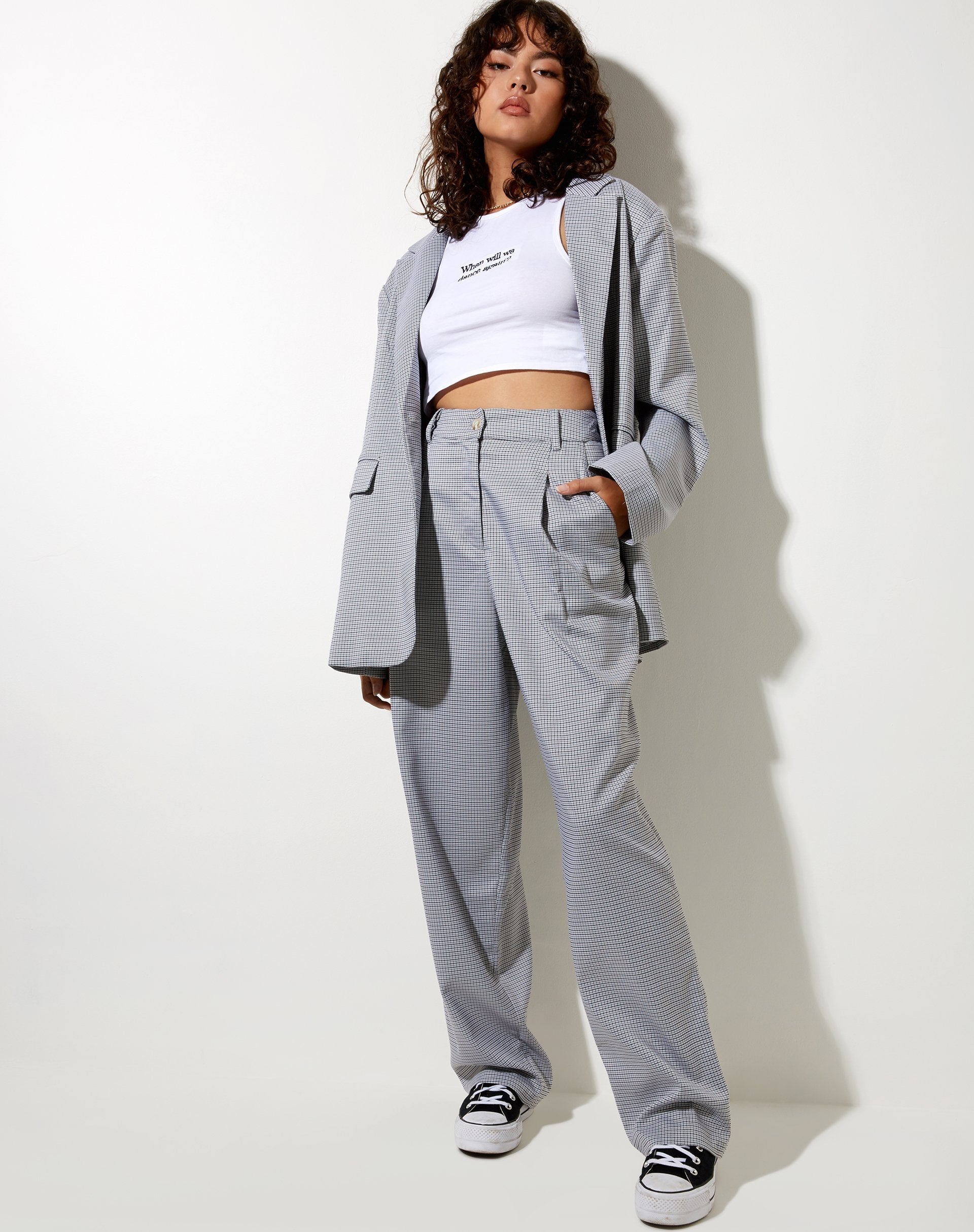 Image of Sakila Trouser in Small Check Black Grey