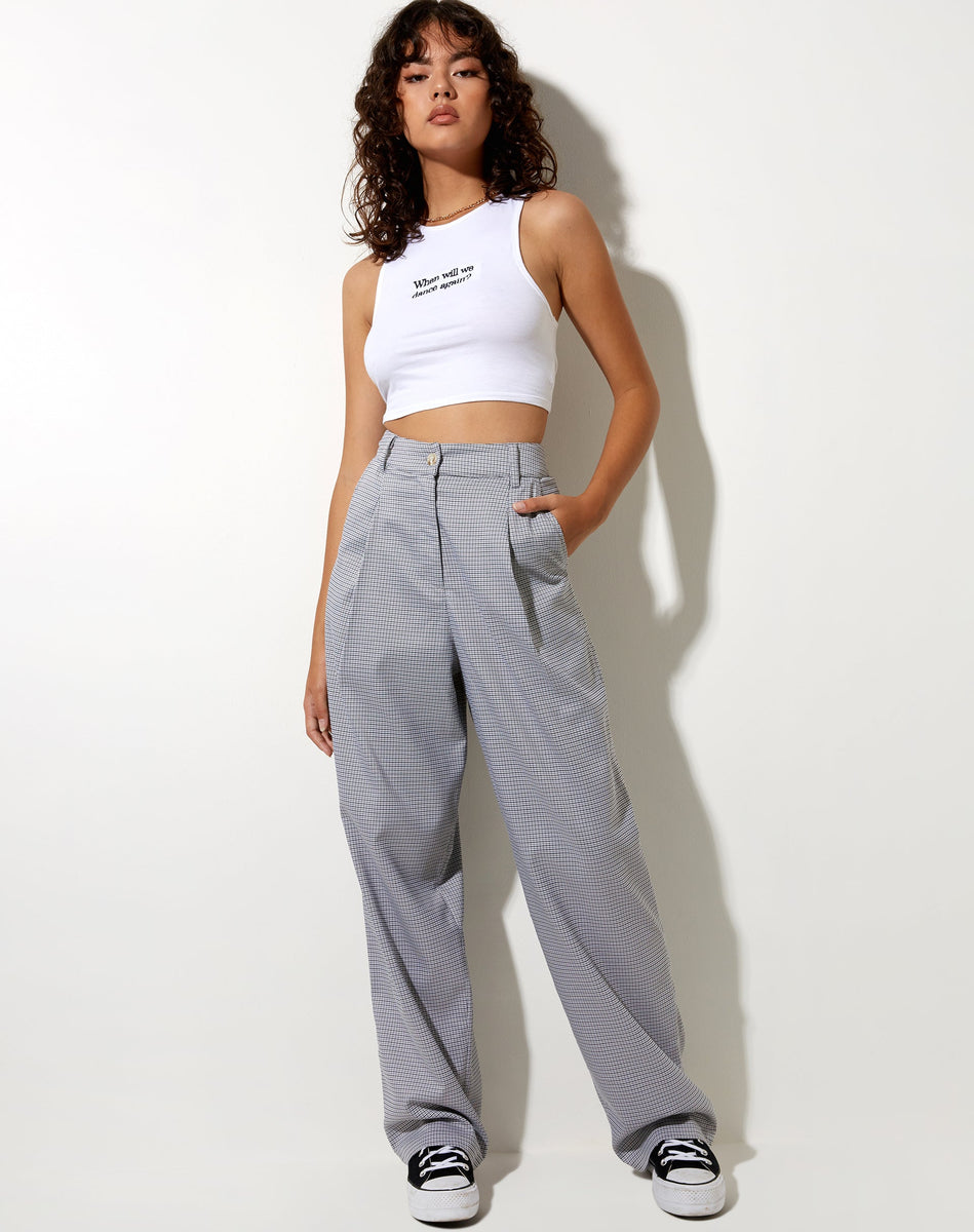 Black and Grey Small Check Print High Waisted Trousers | Sakila ...