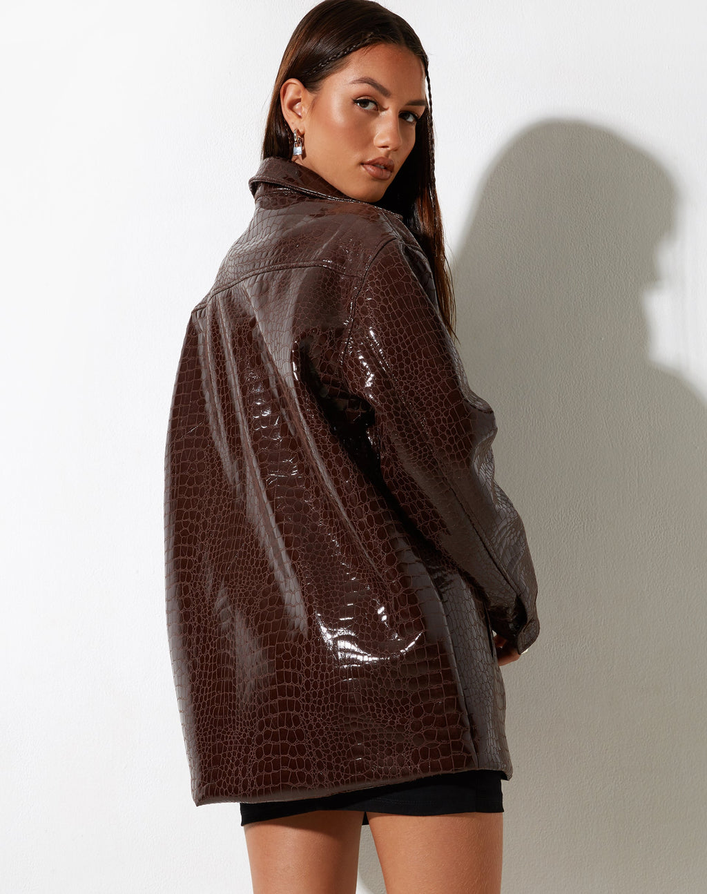 Mamba Shirt in Croc PU Dark Brown
