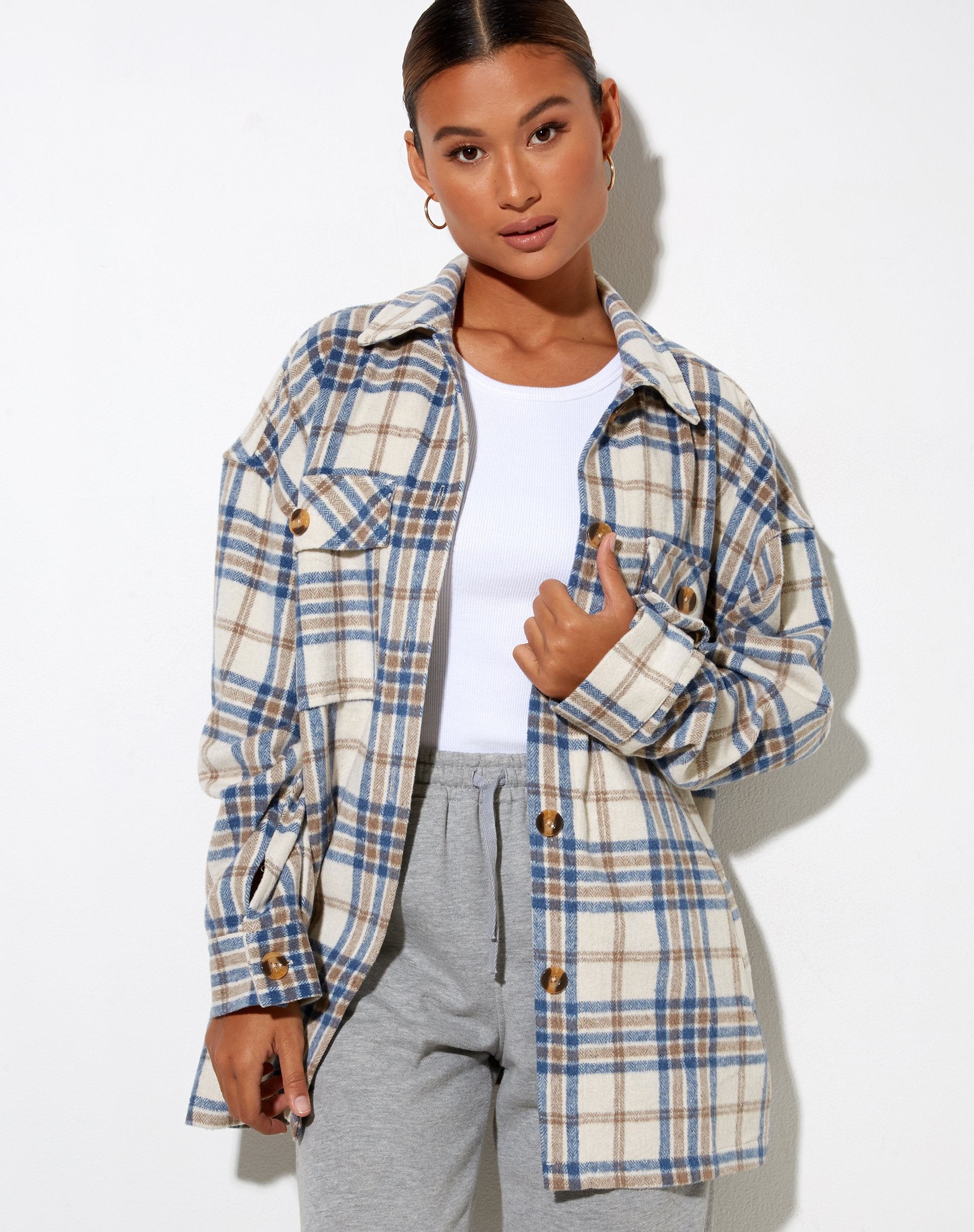 Image of Marcel Shirt in Big Check White Blue Tan