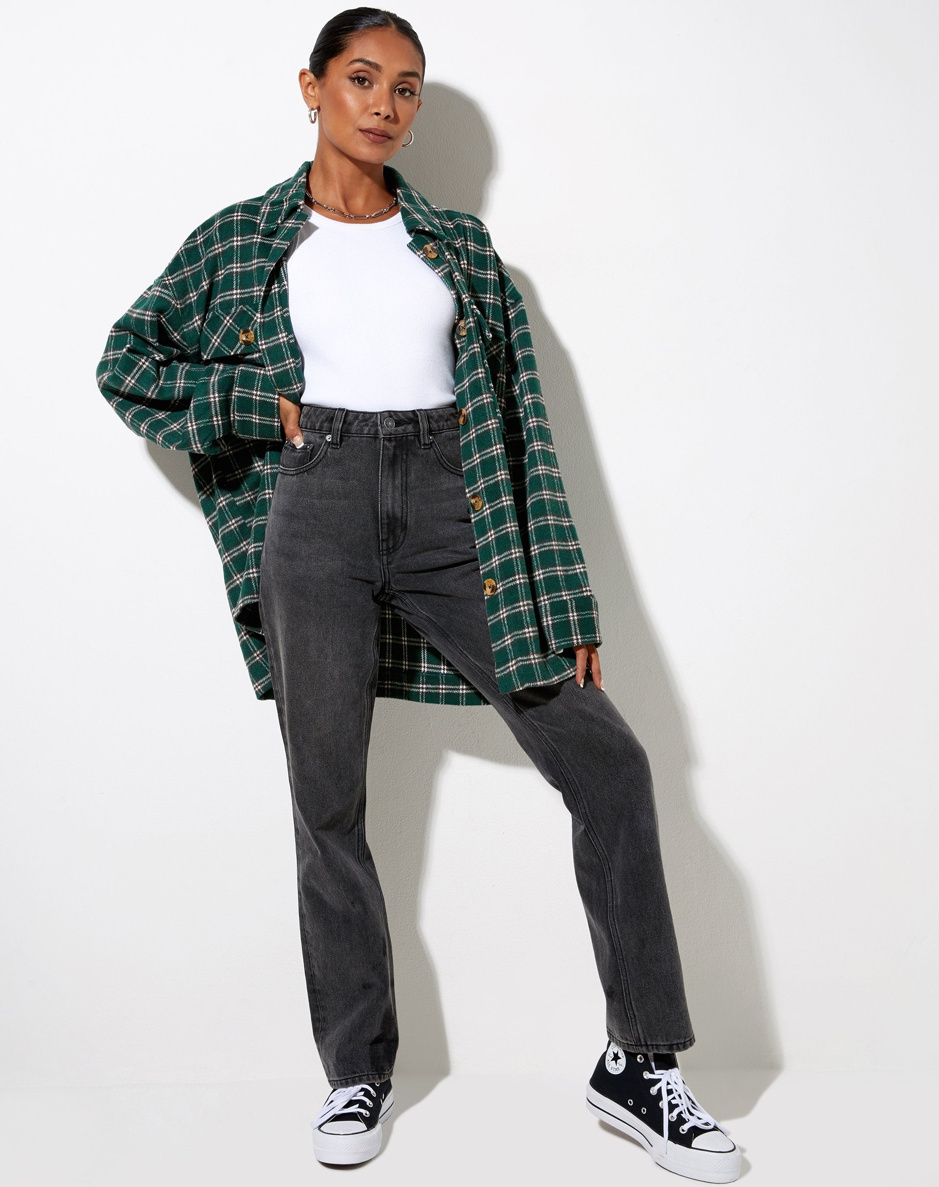 Green Check Long Sleeve Oversized Shirt | Marcel – motelrocks-com-us