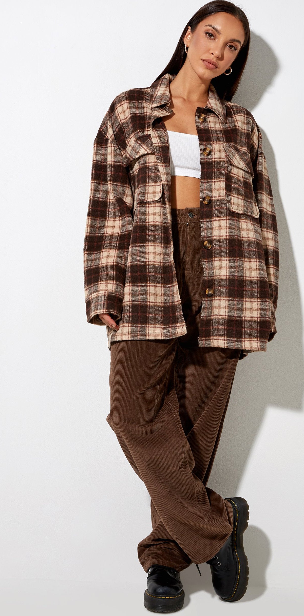 Brown and Cream Checked Oversized Shirt Marcella