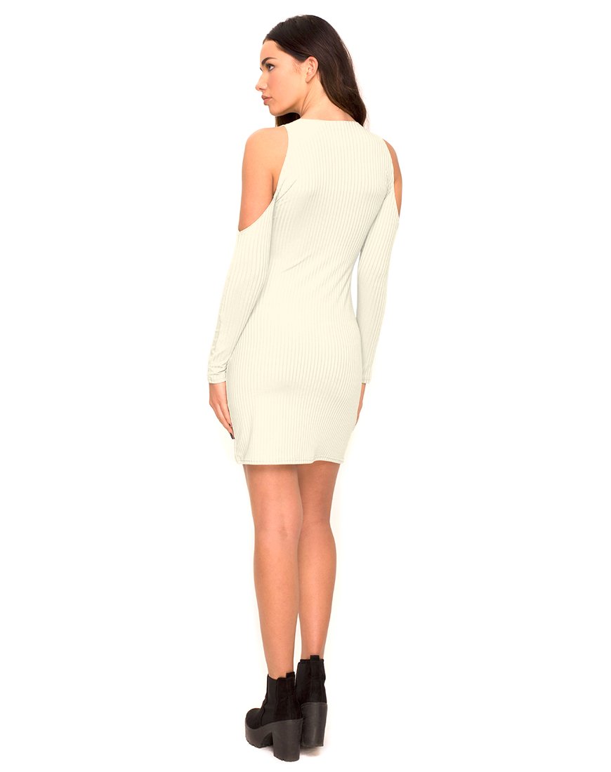 white cold shoulder bodycon dress Rossi Ruffled Off The Shoulder Bodycon Dress White
