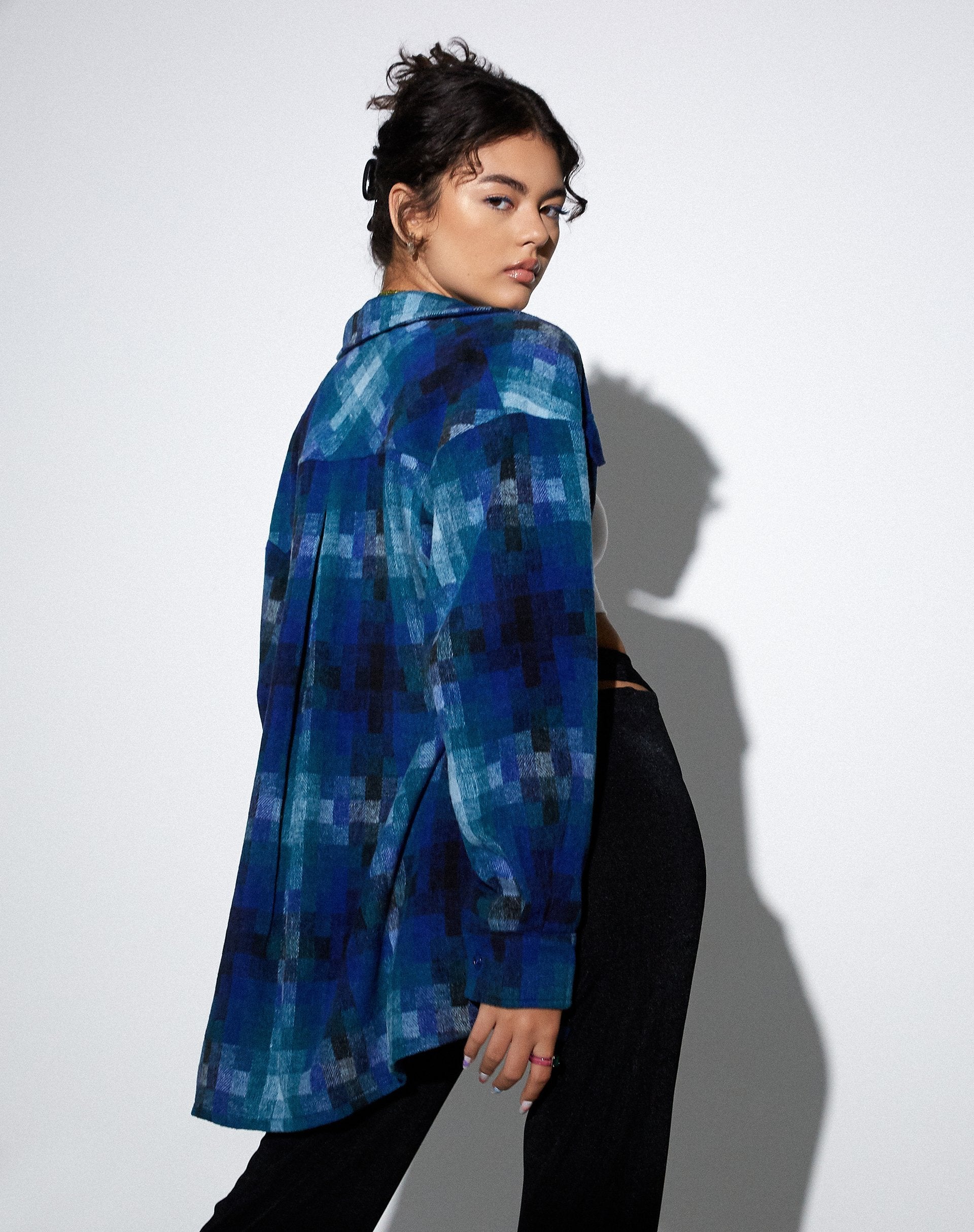 Blue Check Print Oversized Shirt | Medita – motelrocks-com-us