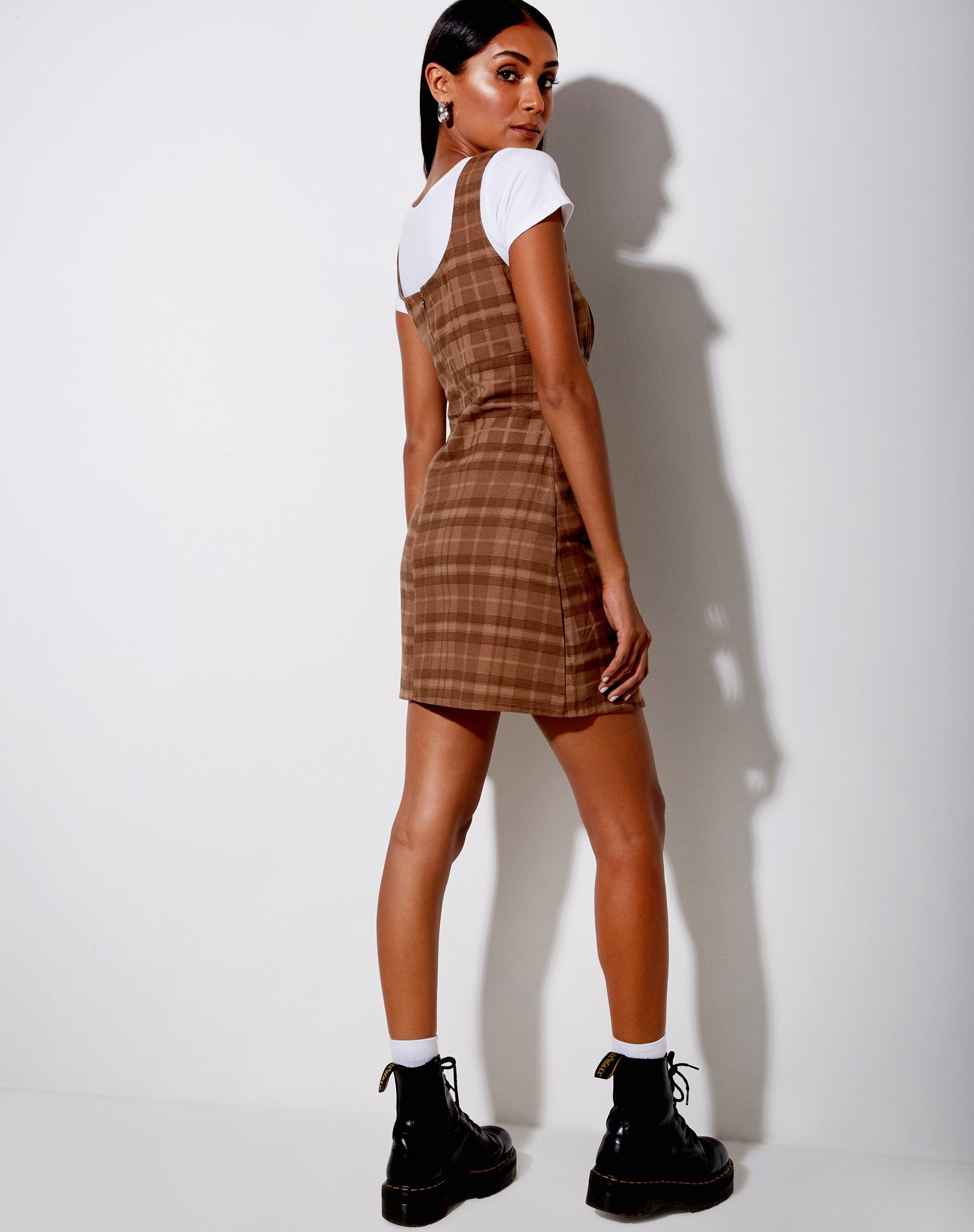 Mehra Mini Dress in Brown Check Mehra Mini Dress in Brown Check