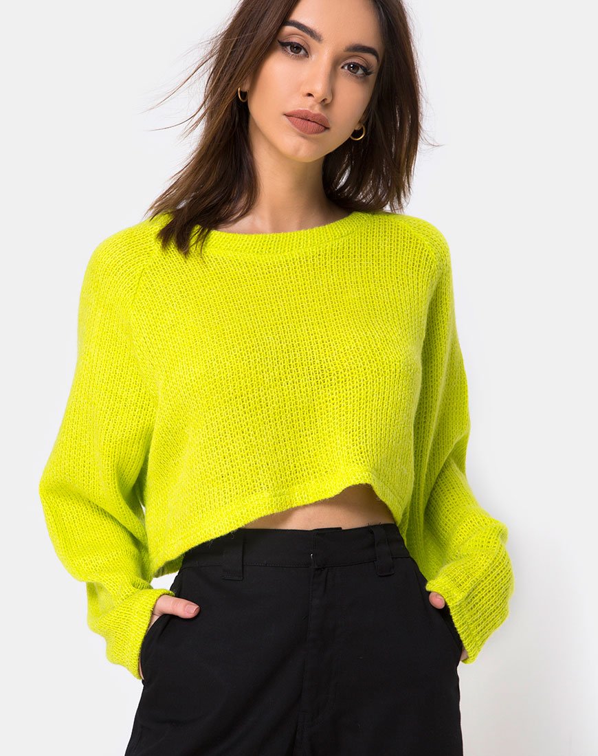 Melvie Cropped Sweater in Lime