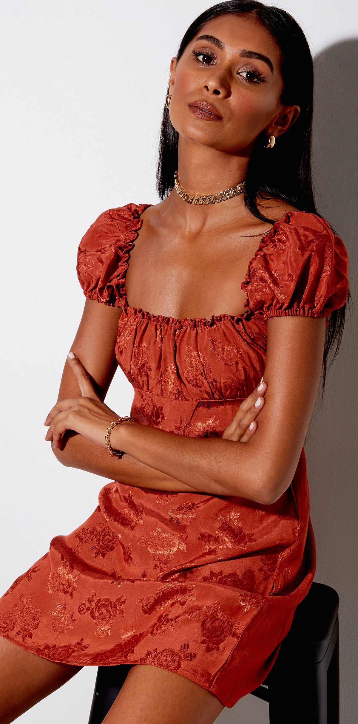 Copper satin mini dress
