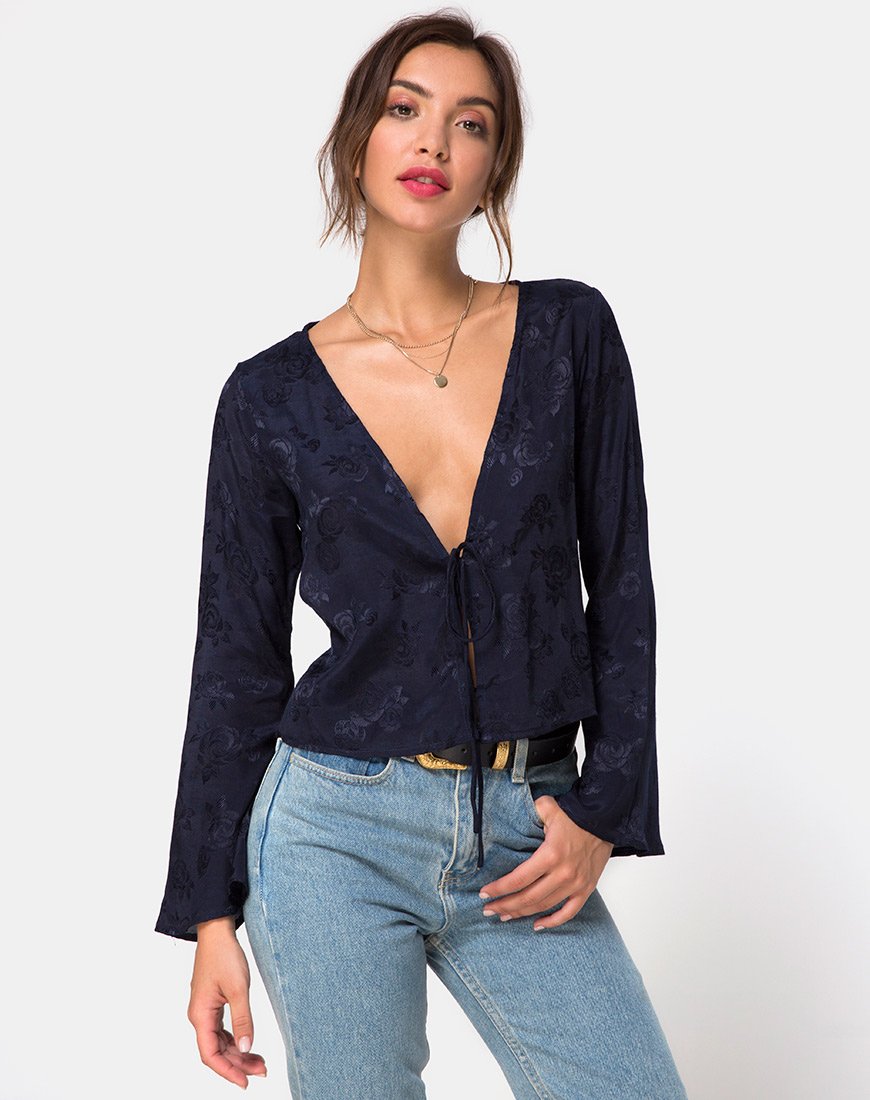 Merida Blouse in Satin Rose Navy