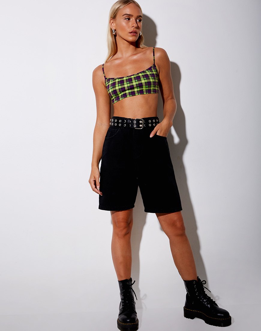 Image of Micro Crop Top in Green And Purple Check