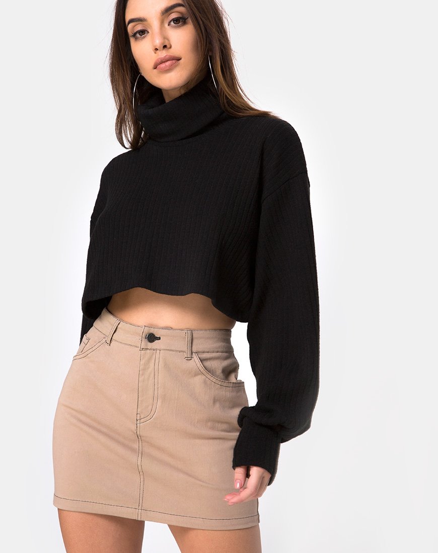 Image of Mini Broomy Skirt in Tan with Black Stitch