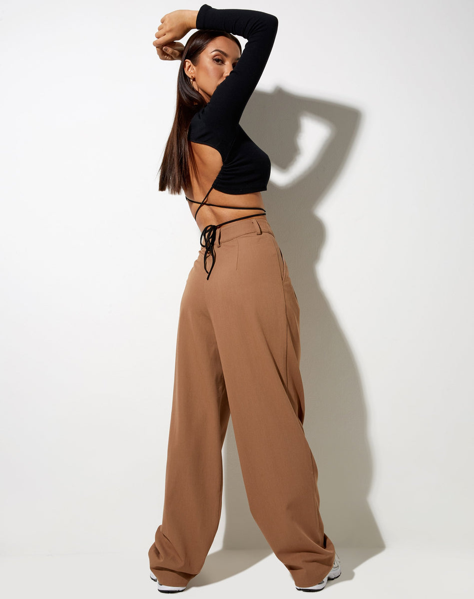 Light Brown Tailored High Waisted Wide Leg Trousers | Misha ...