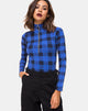 Image of Molaka Highneck Bodice in Tartan Blue