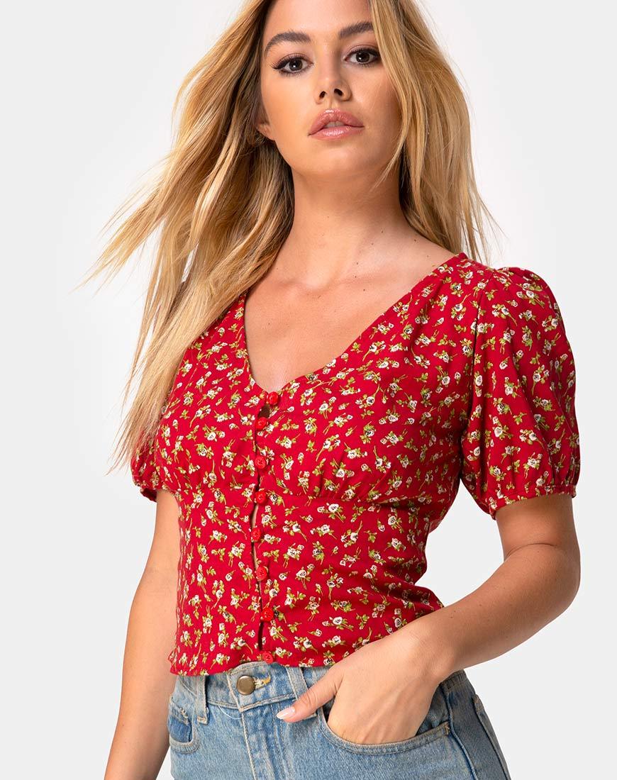 Image of Moria Top in Falling For You Floral Red
