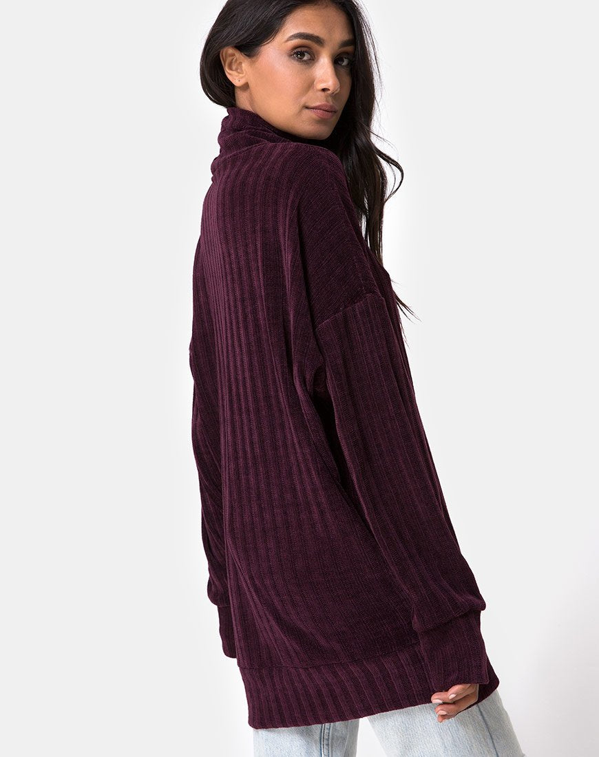 Image of Neve Oversize Jumper Dress in Chenille Plum