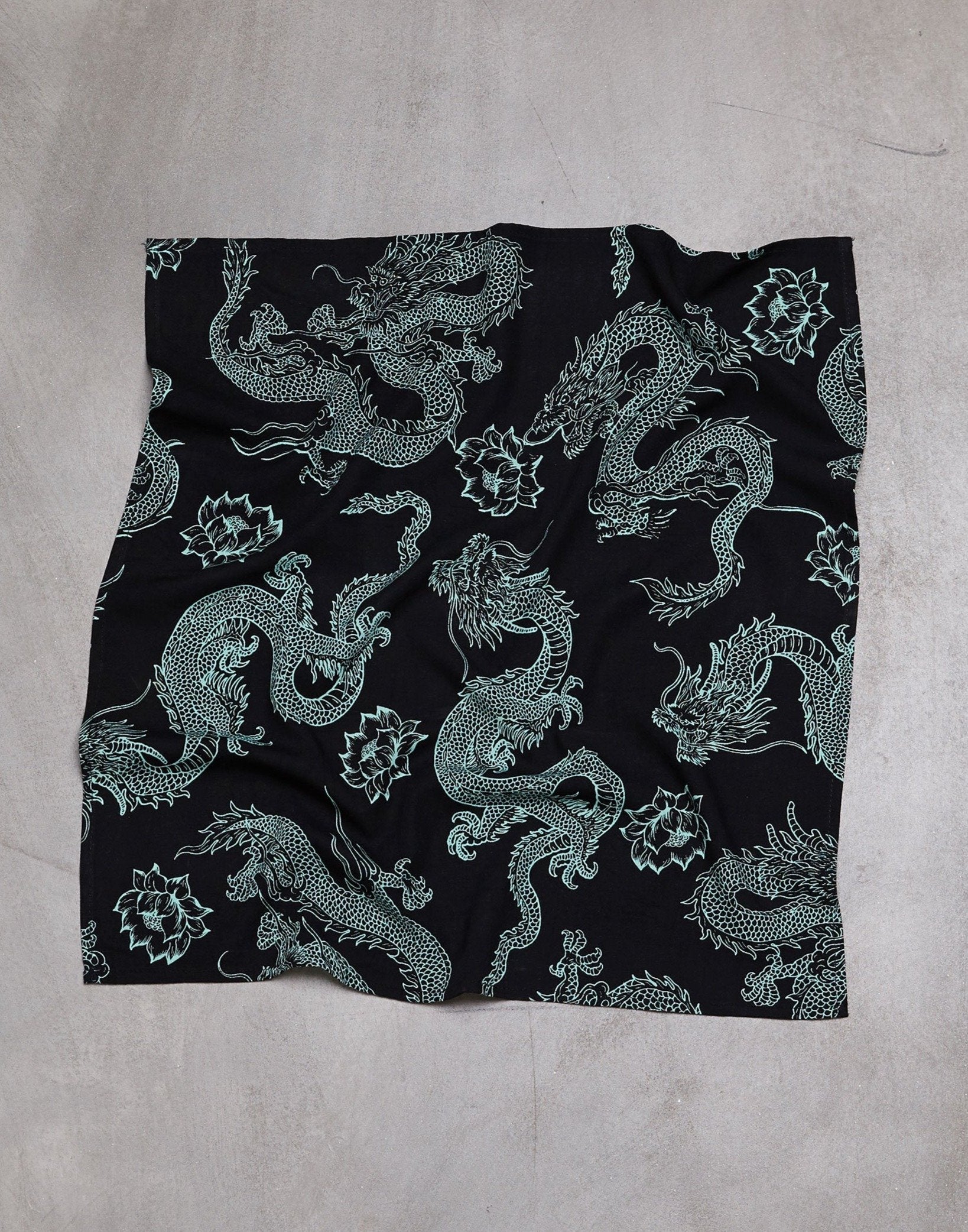 Image of Bandana in Dragon Flower Black and Mint
