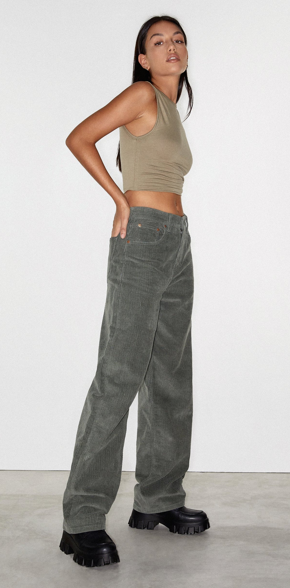 90's Wide Leg Dark Green Corduroy Jeans | Parallel – motelrocks-com-us
