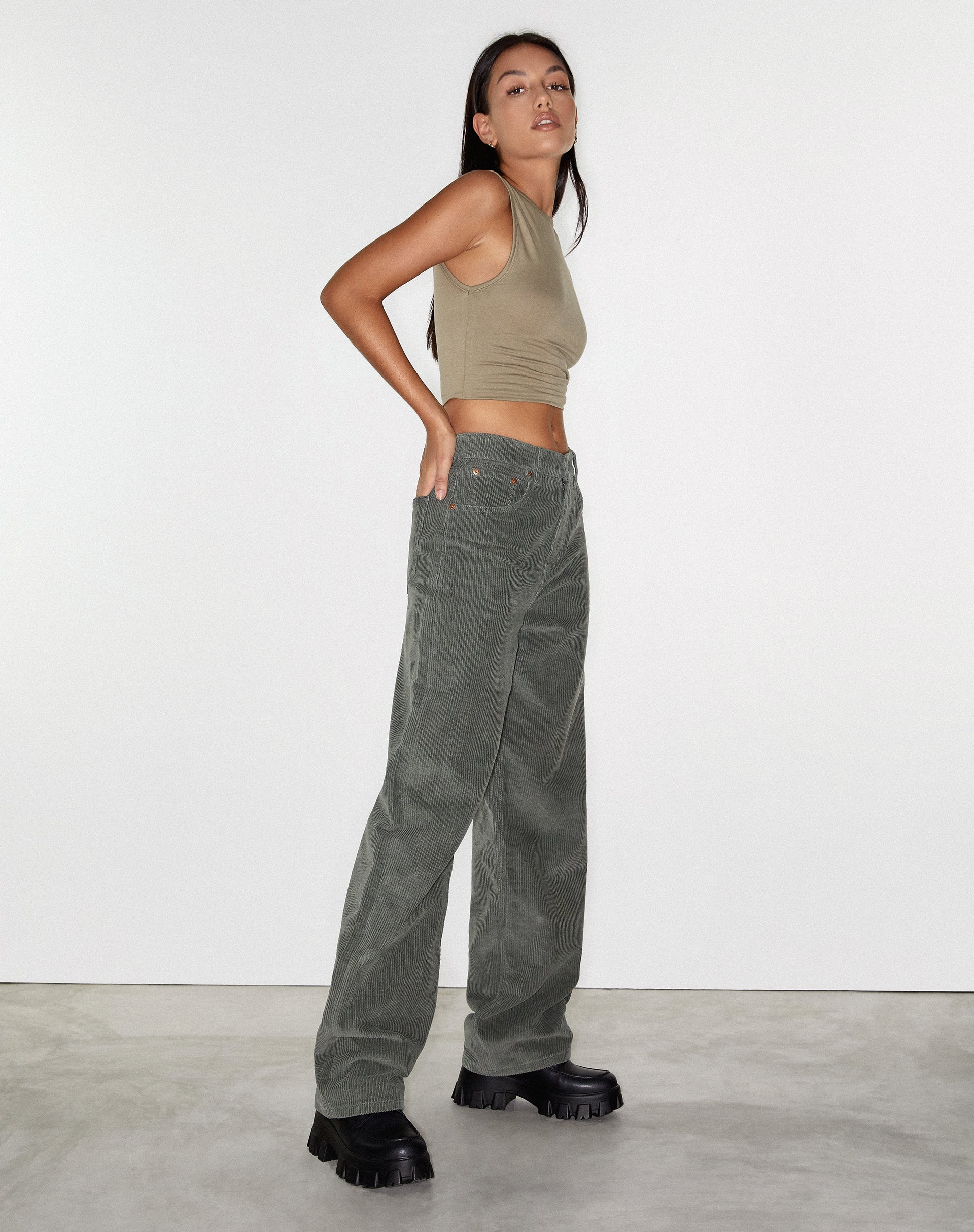 90's Wide Leg Dark Green Corduroy Jeans | Parallel – motelrocks-com-us