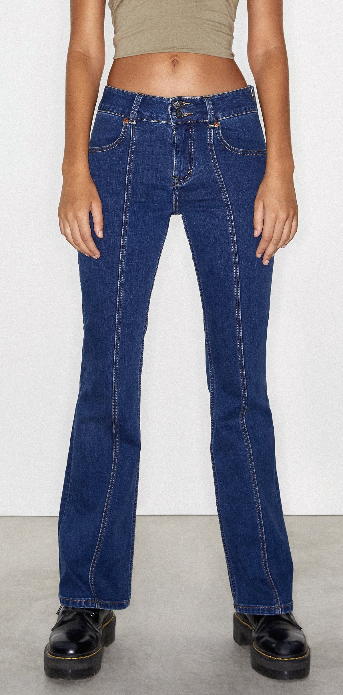 Indigo Blue Denim Low Rise Seam Jeans Low Rise Seam