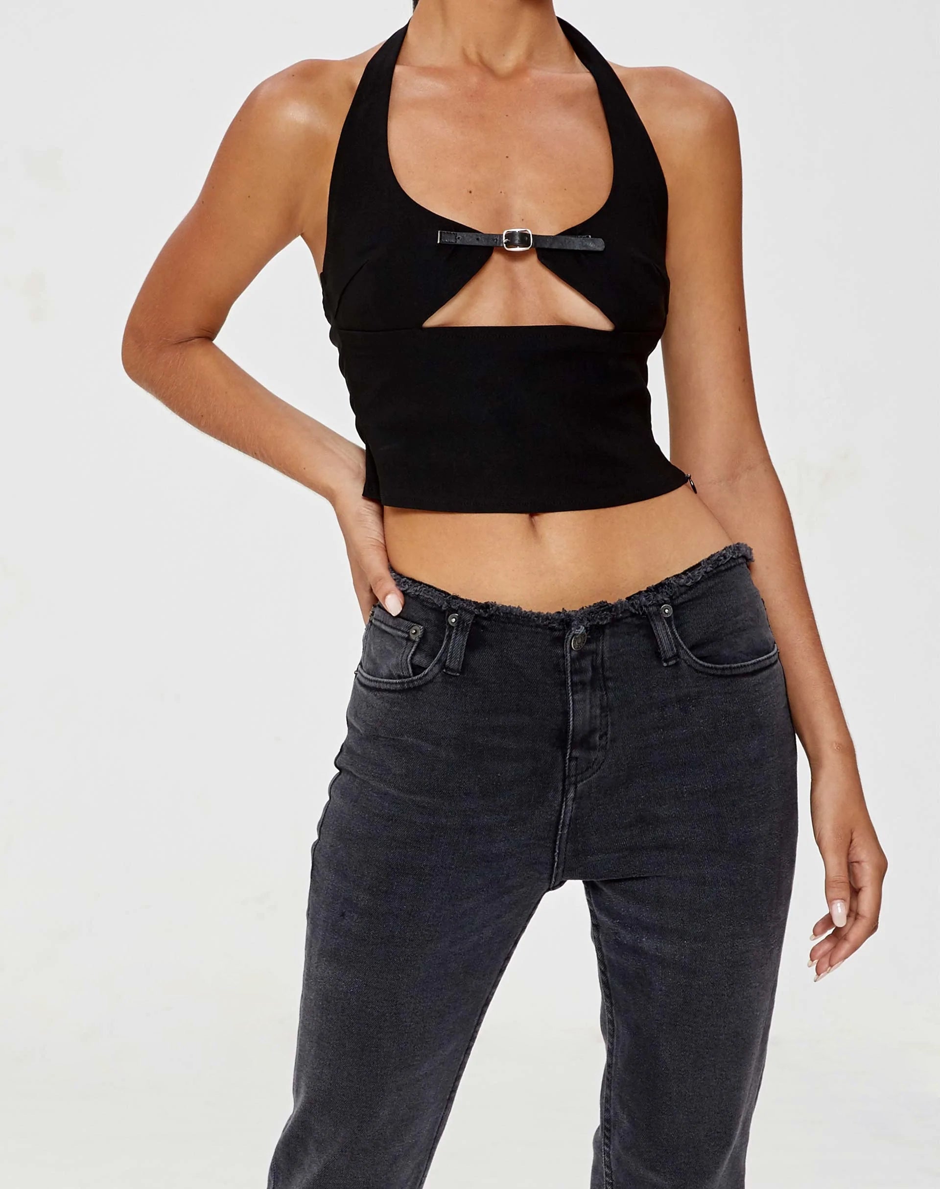 Image of Vicauci Cut Out Top in Black